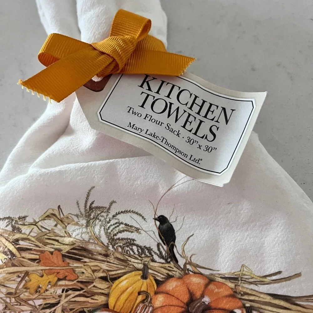 NEW 2 Kitchen Tea‎ Dish Towels “gather” thanksgiving towel 100% Cotton